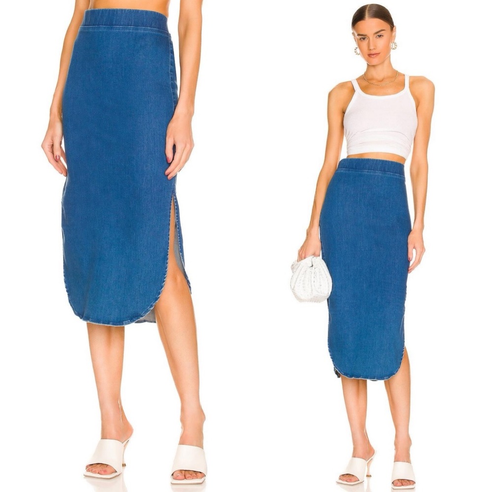 Frank & Eileen Denim Donegal Unforgettable Skirt Midi Jeans Elastic Waist Size 4